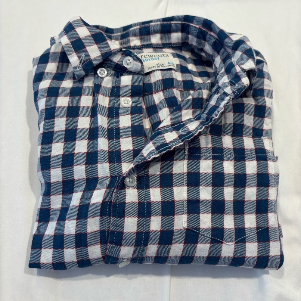 Crewcuts Navy and White Plaid Boys Button Down Shirt